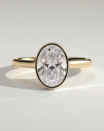 2.0CT Bezel Set Oval Lab Grown Diamond Hidden Halo Cathedral Engagement Ring
