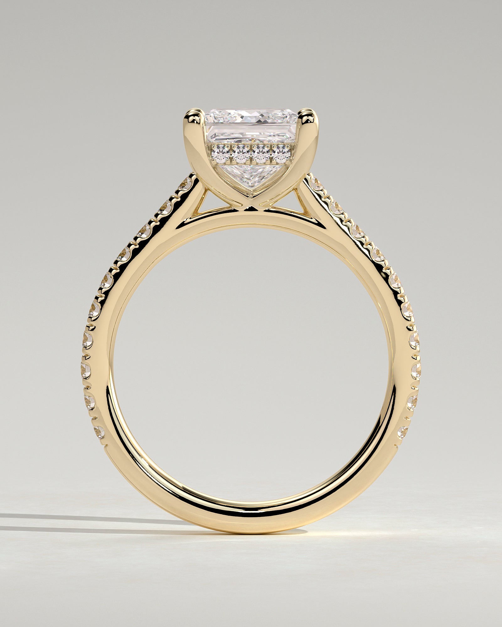 2.0CT Princess Lab Grown Diamond Hidden Halo Cathedral Pave Engagement Ring
