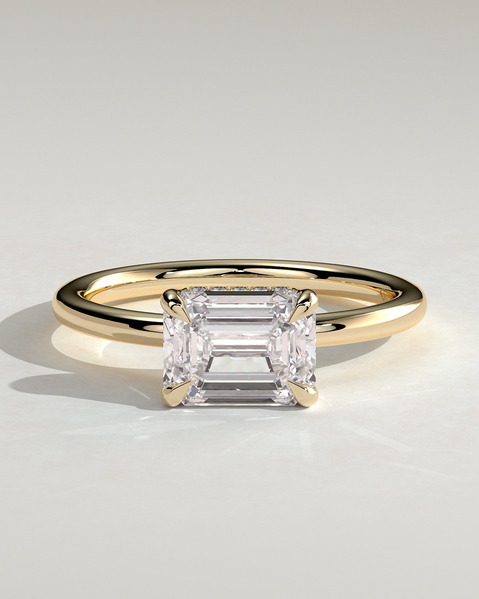 2.0CT East West Emerald Cut Lab Grown Diamond Hidden Halo Solitaire Engagement Ring