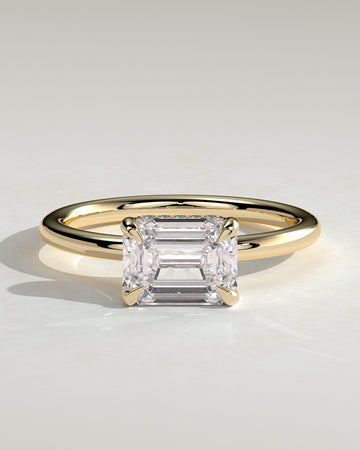 2.0CT East West Emerald Cut Lab Grown Diamond Hidden Halo Solitaire Engagement Ring