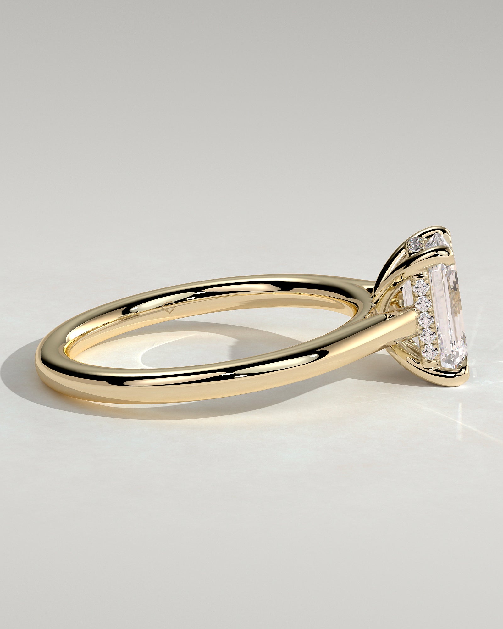 2.0CT Emerald Cut Lab Grown Diamond Hidden Halo Cathedral Engagement Ring