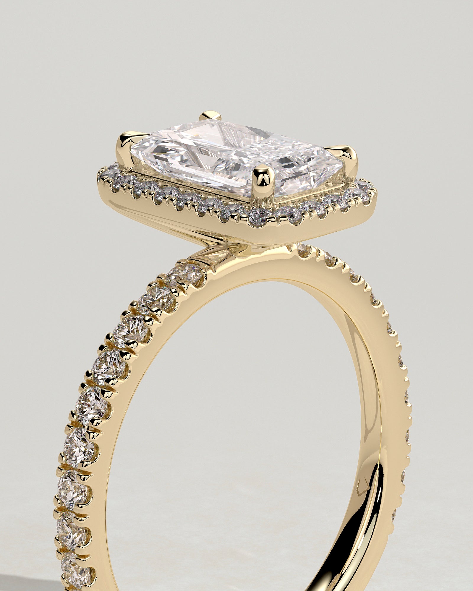 2.0CT Radiant Lab Grown Diamond Halo Pave Engagement Ring