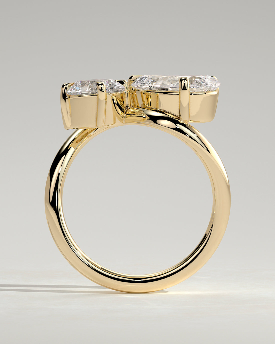 1.0CT Round & 1.50CT Pear Lab Grown Diamond Toi et Moi Wave Band Engagement Ring