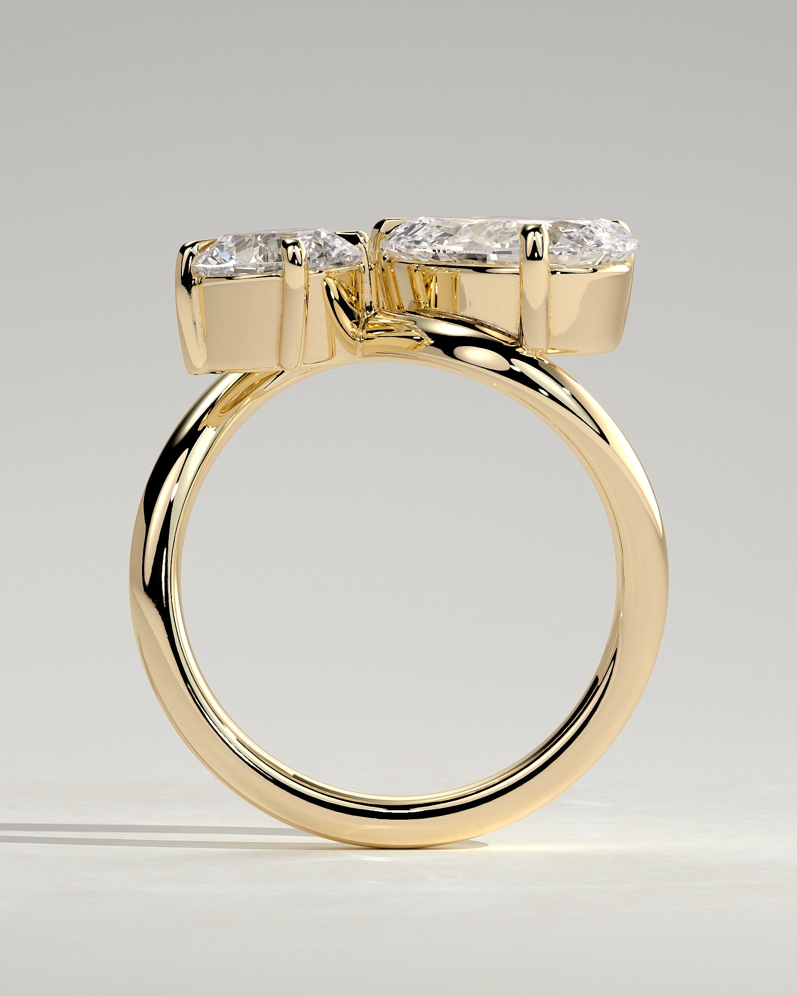 1.0CT Round & 1.50CT Pear Lab Grown Diamond Toi et Moi Wave Band Engagement Ring