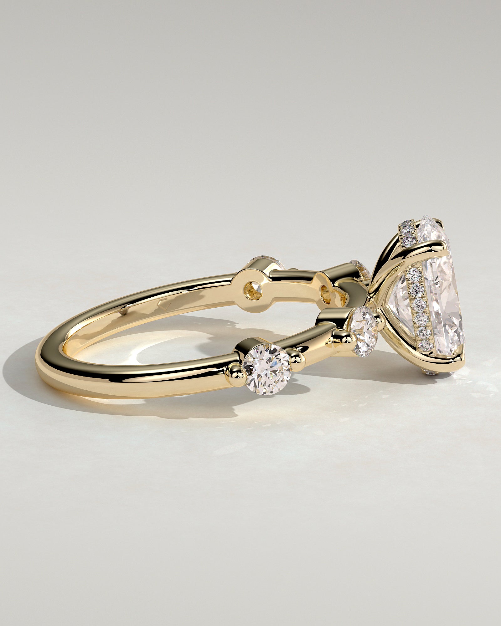 2.0CT Oval Lab Grown Diamond Hidden Halo Spaced Round Accent Engagement Ring