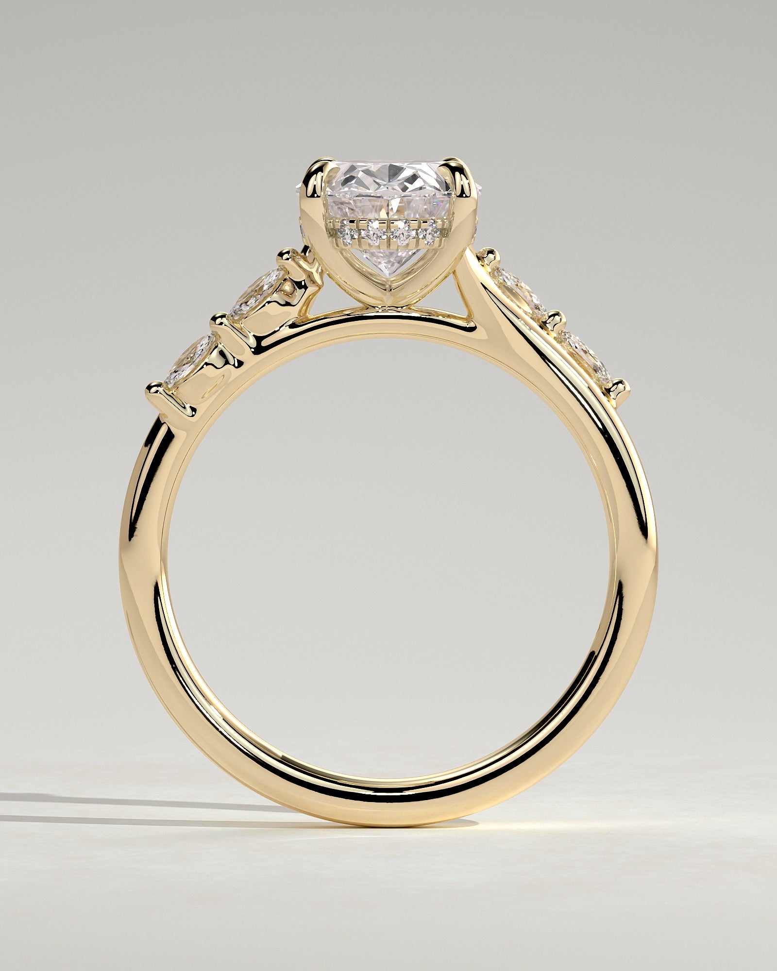 2.0CT Oval Lab Grown Diamond Hidden Halo Marquise Accents Cathedral Engagement Ring