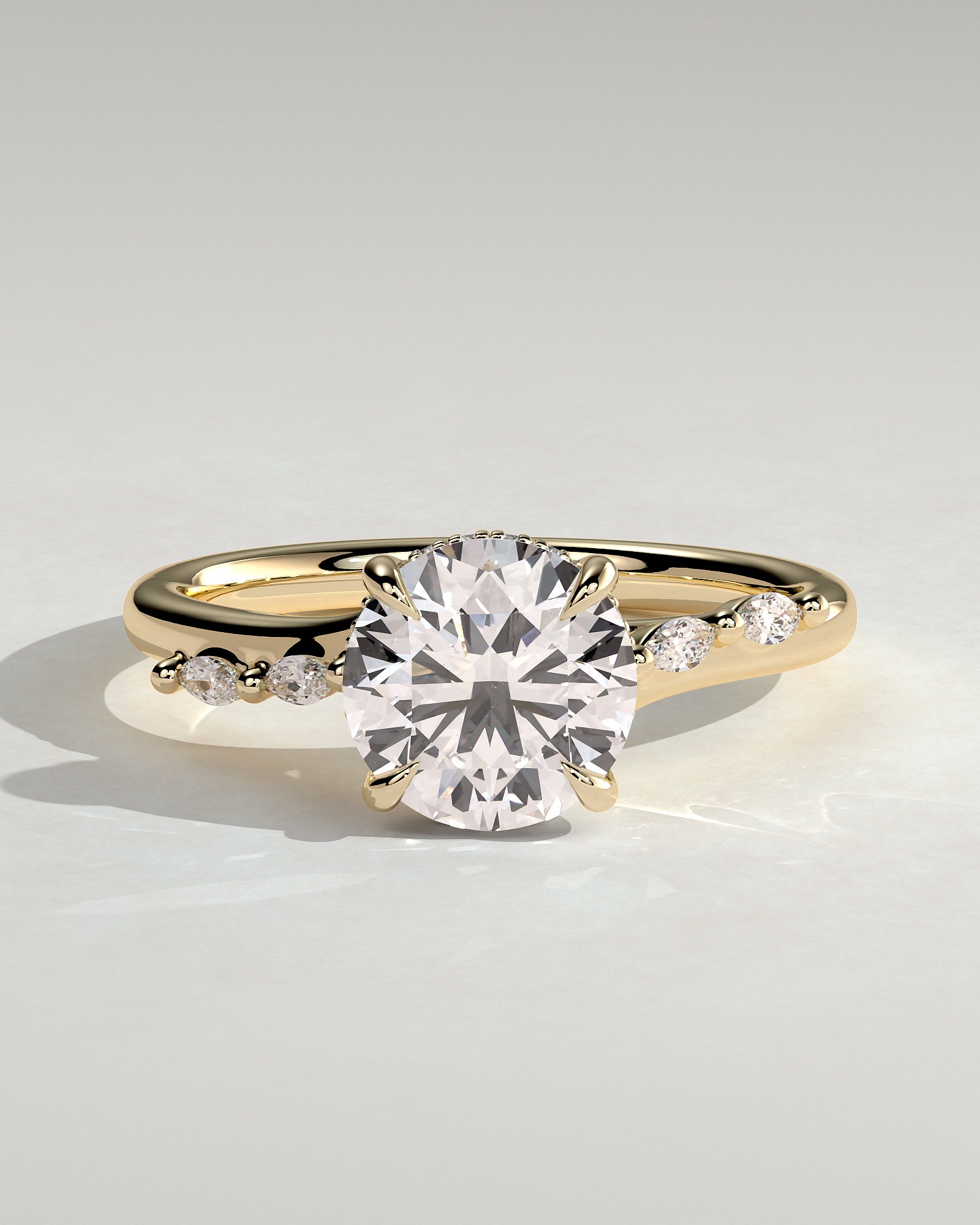2.0CT Round Lab Grown Diamond Hidden Halo Marquise Accents Engagement Ring