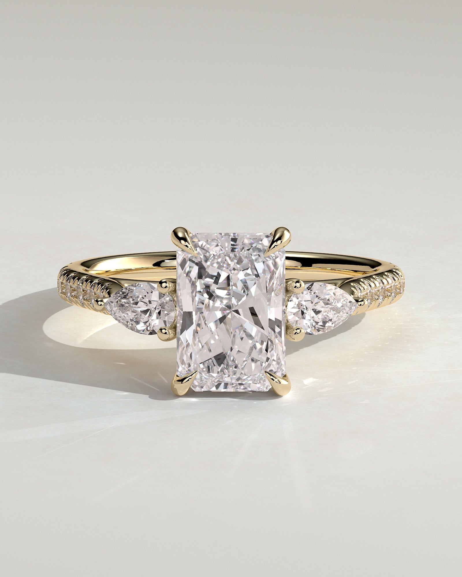 2.0CT Radiant Cut Lab Grown Diamond Pave Three Stone Engagement Ring
