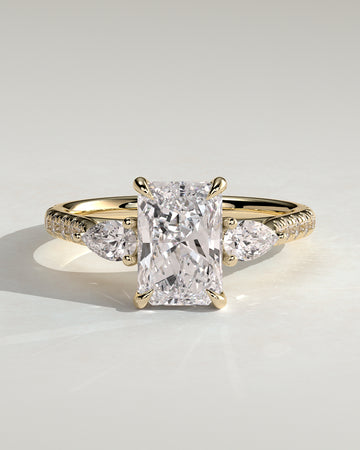 2.0CT Radiant Cut Lab Grown Diamond Pave Three Stone Engagement Ring