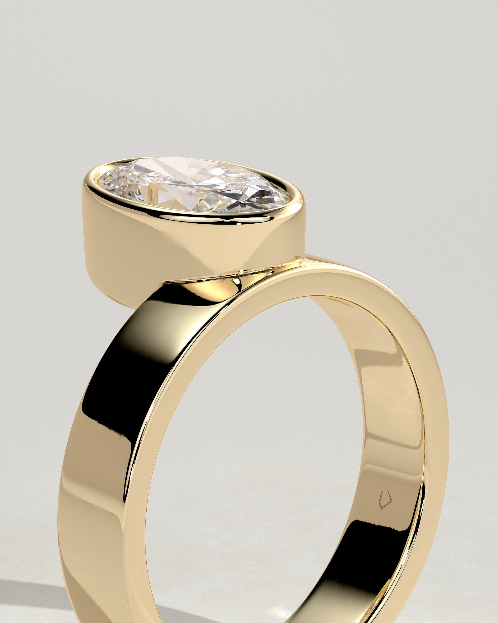 2.0CT Bezel Set Oval Lab Grown Diamond Flat Cigar Band Engagement Ring