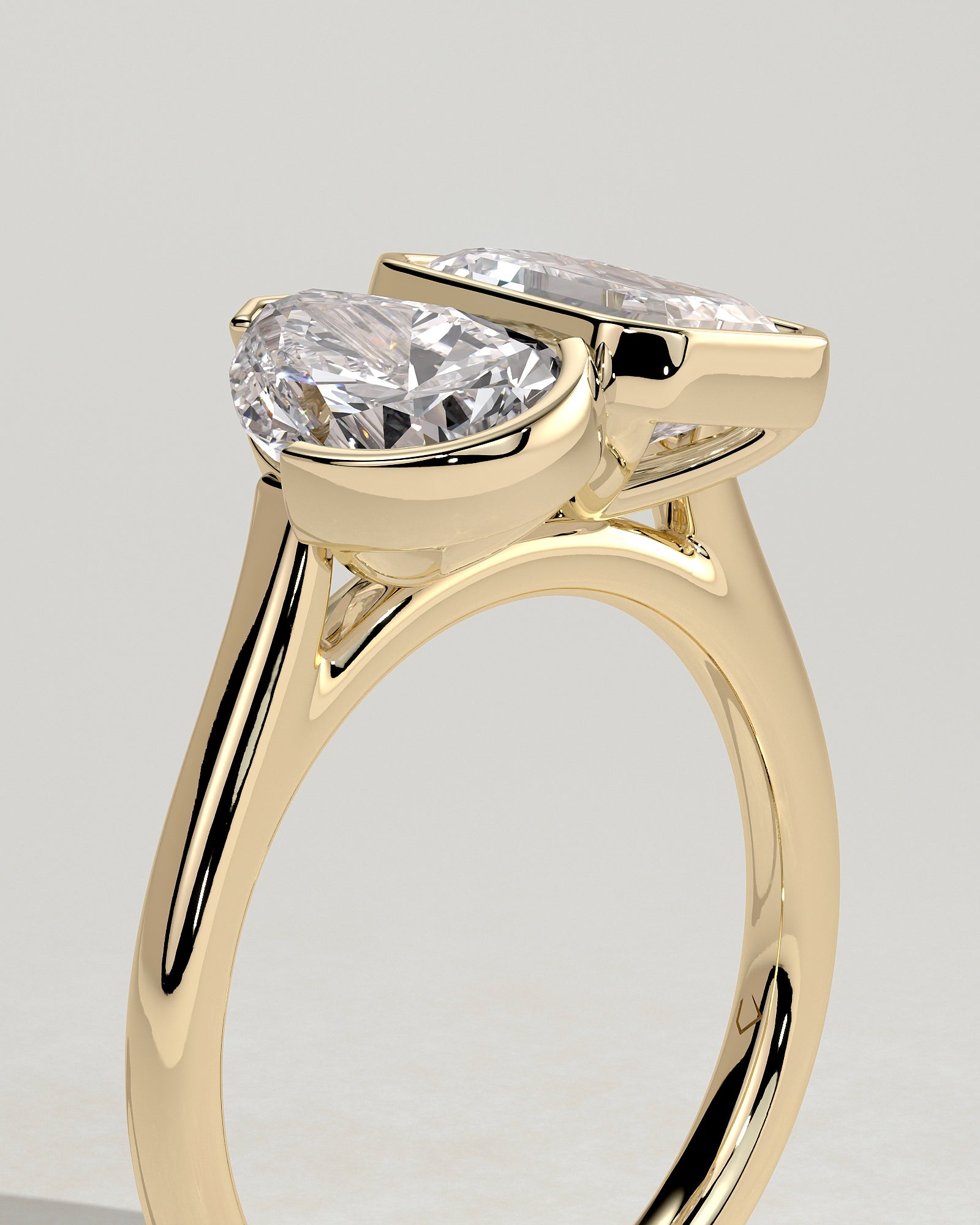 3.30CT Half Bezel Pear & 3.30CT Full Bezel Emerald Cut Lab Grown Diamond Toi et Moi Ring
