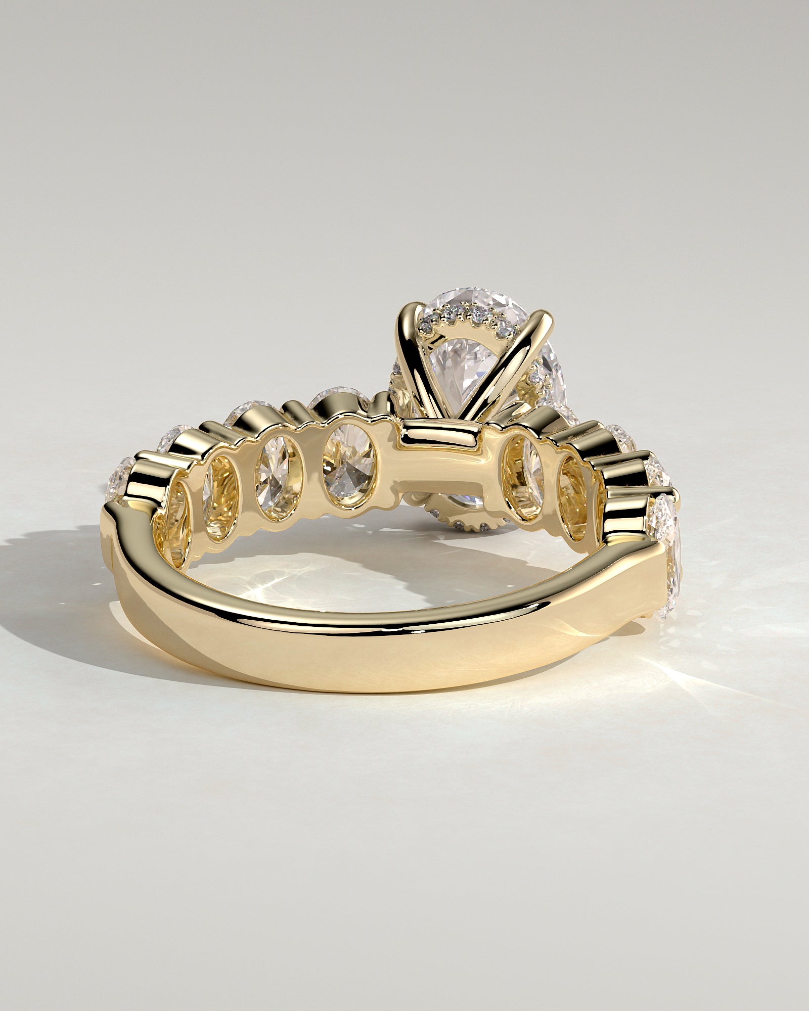 2.0CT Oval Lab Grown Diamond Hidden Halo Half Eternity Oval Band Engagement Ring