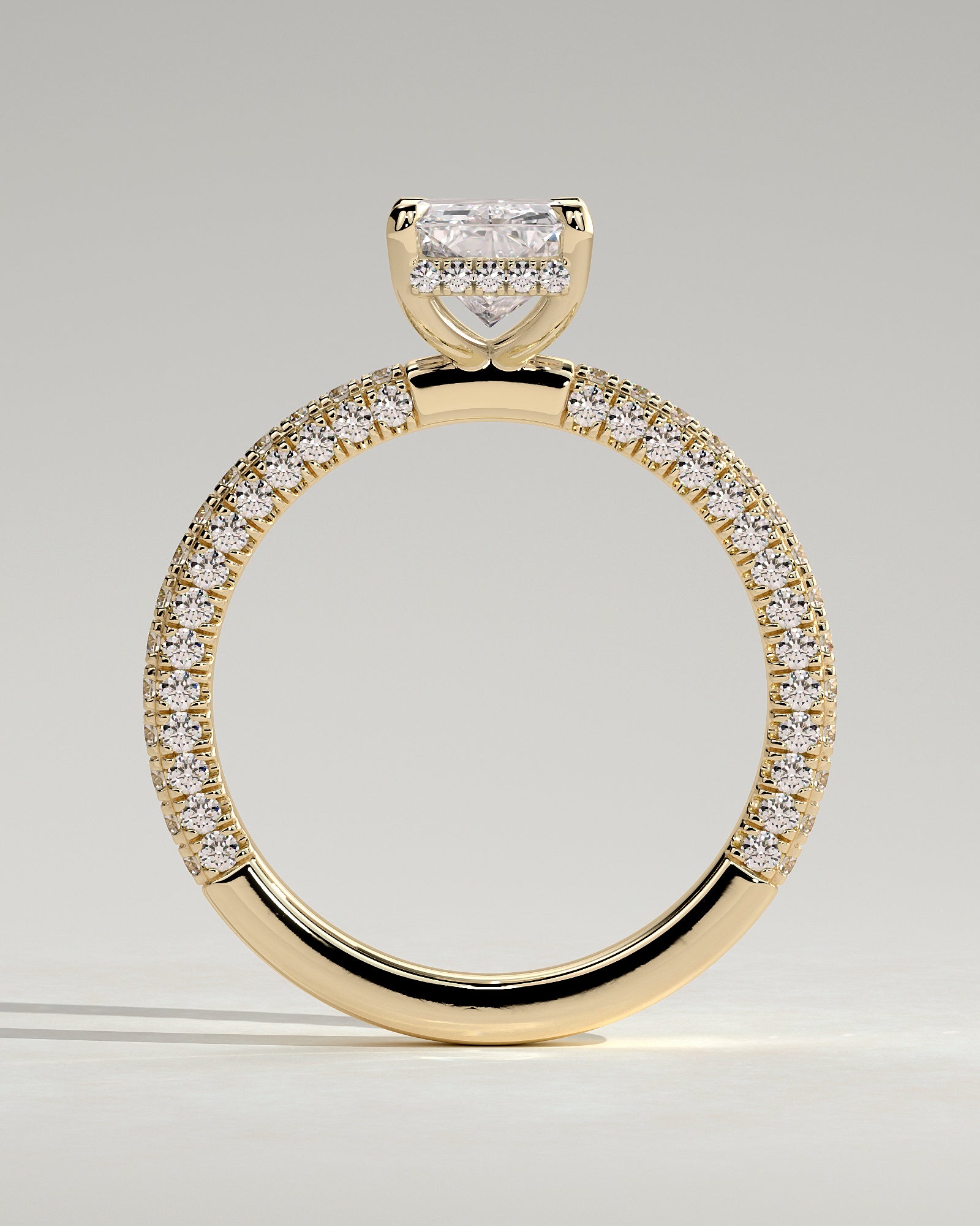 2.0CT Radiant Lab Grown Diamond Hidden Halo Three Side Pave Engagement Ring