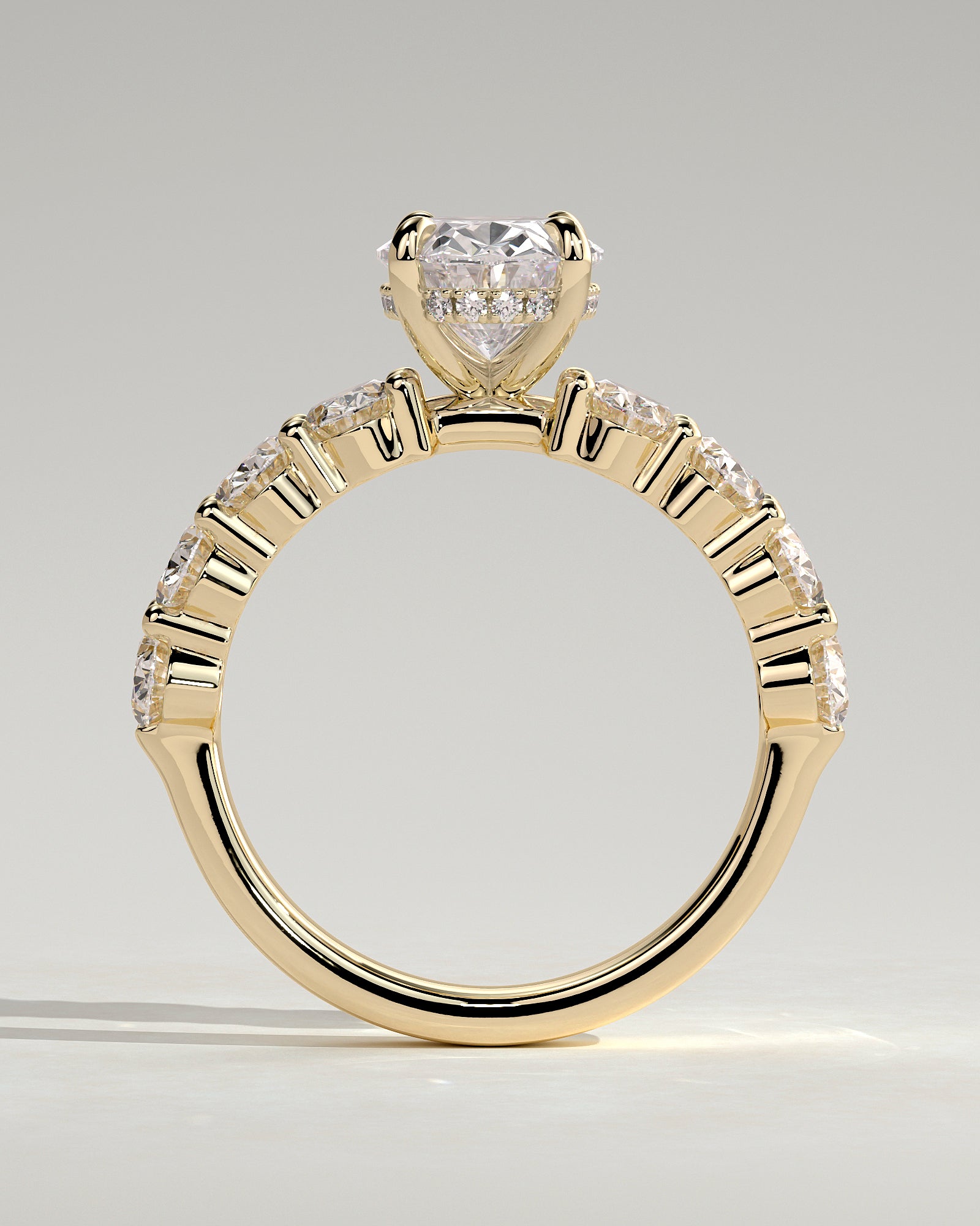 2.0CT Oval Lab Grown Diamond Hidden Halo Half Eternity Oval Band Engagement Ring