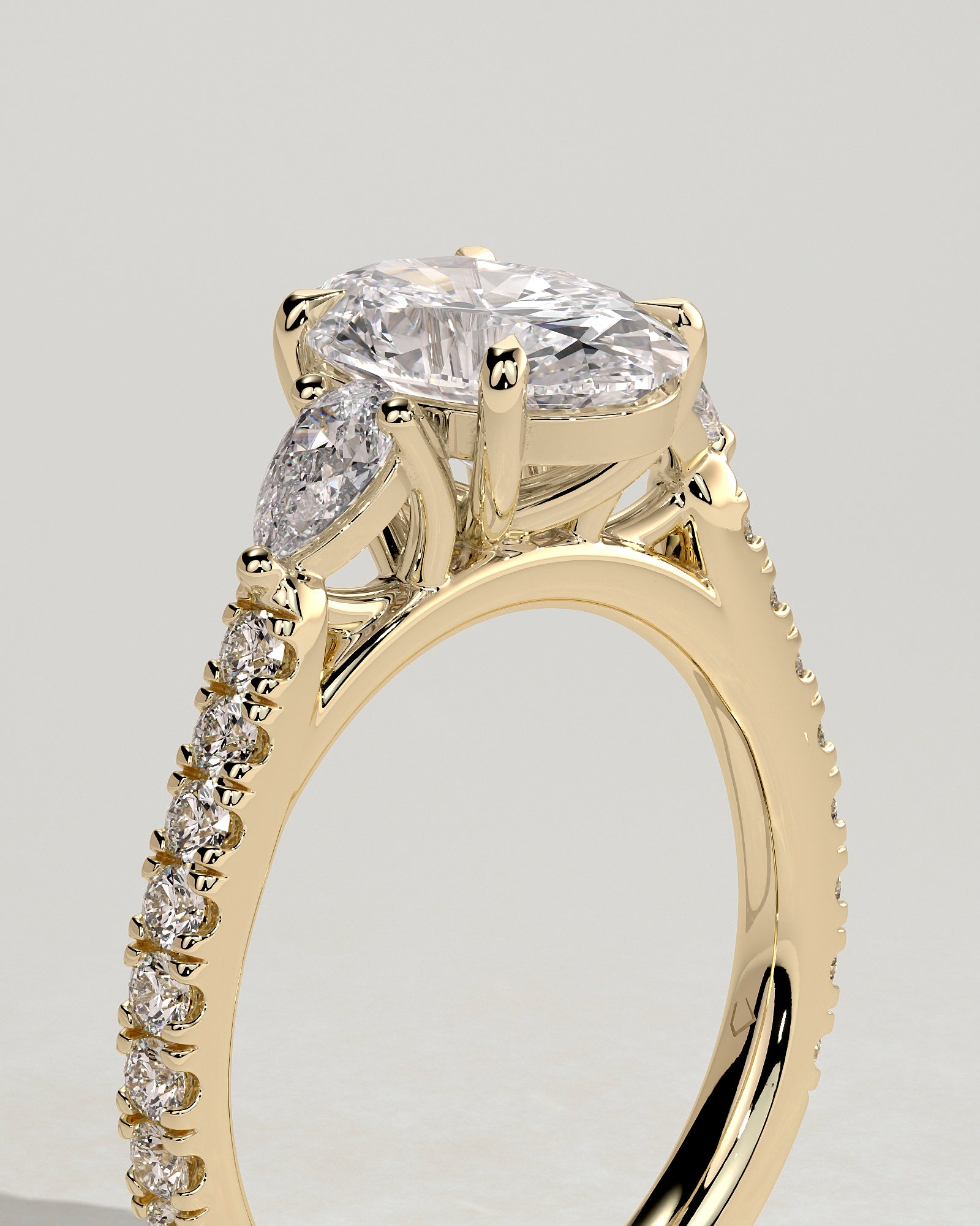 2.0CT Oval Lab Grown Diamond Pave Three Stone Engagement Ring