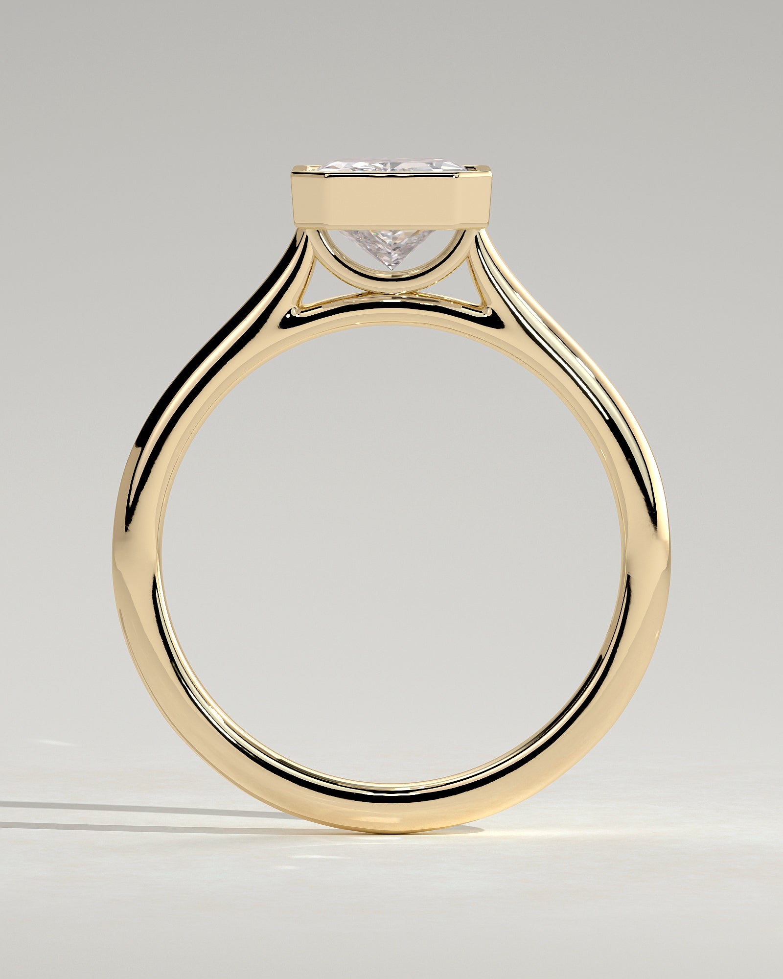 2.0CT Bezel Set Radiant Cut Lab Grown Diamond Solitaire Cathedral Engagement Ring