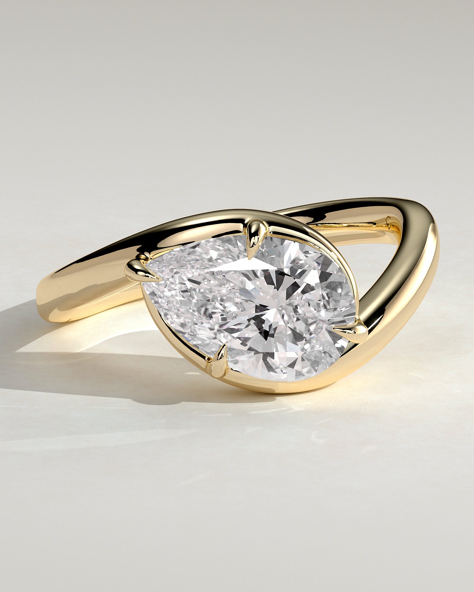 2.0CT East West Pear Lab Grown Diamond Unique Bypass Engagement Ring