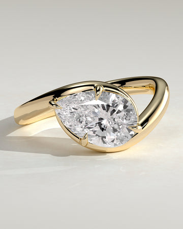 2.0CT East West Pear Lab Grown Diamond Unique Bypass Engagement Ring