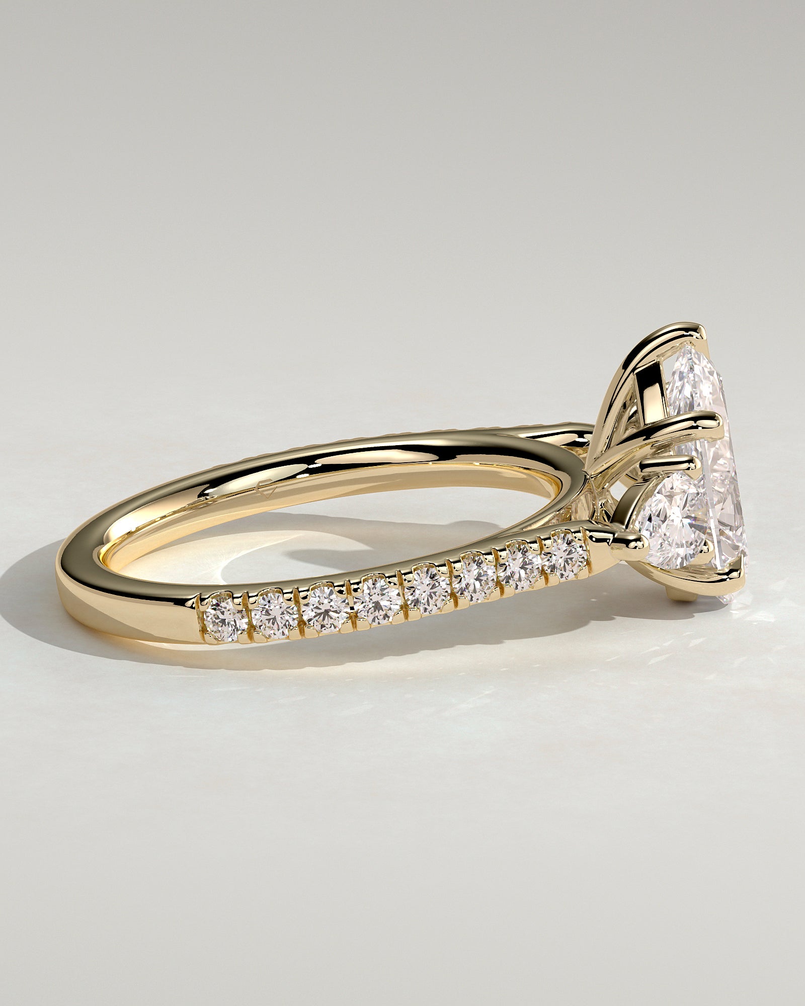 2.0CT Pear Cut Lab Grown Diamond Pave Three Stone Engagement Ring