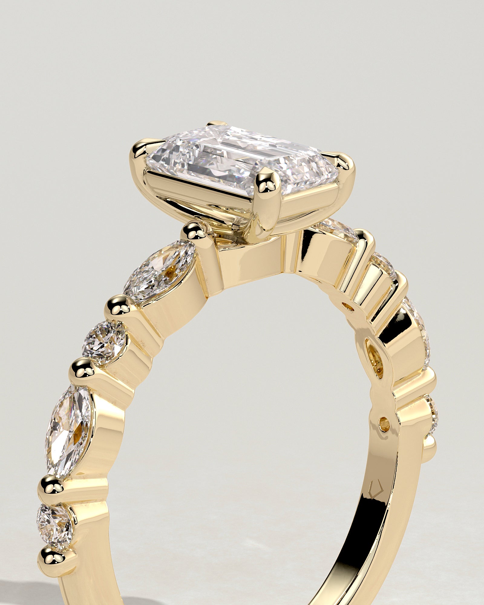 2.0CT Emerald Cut Lab Grown Diamond Floating Bubble Pave Engagement Ring