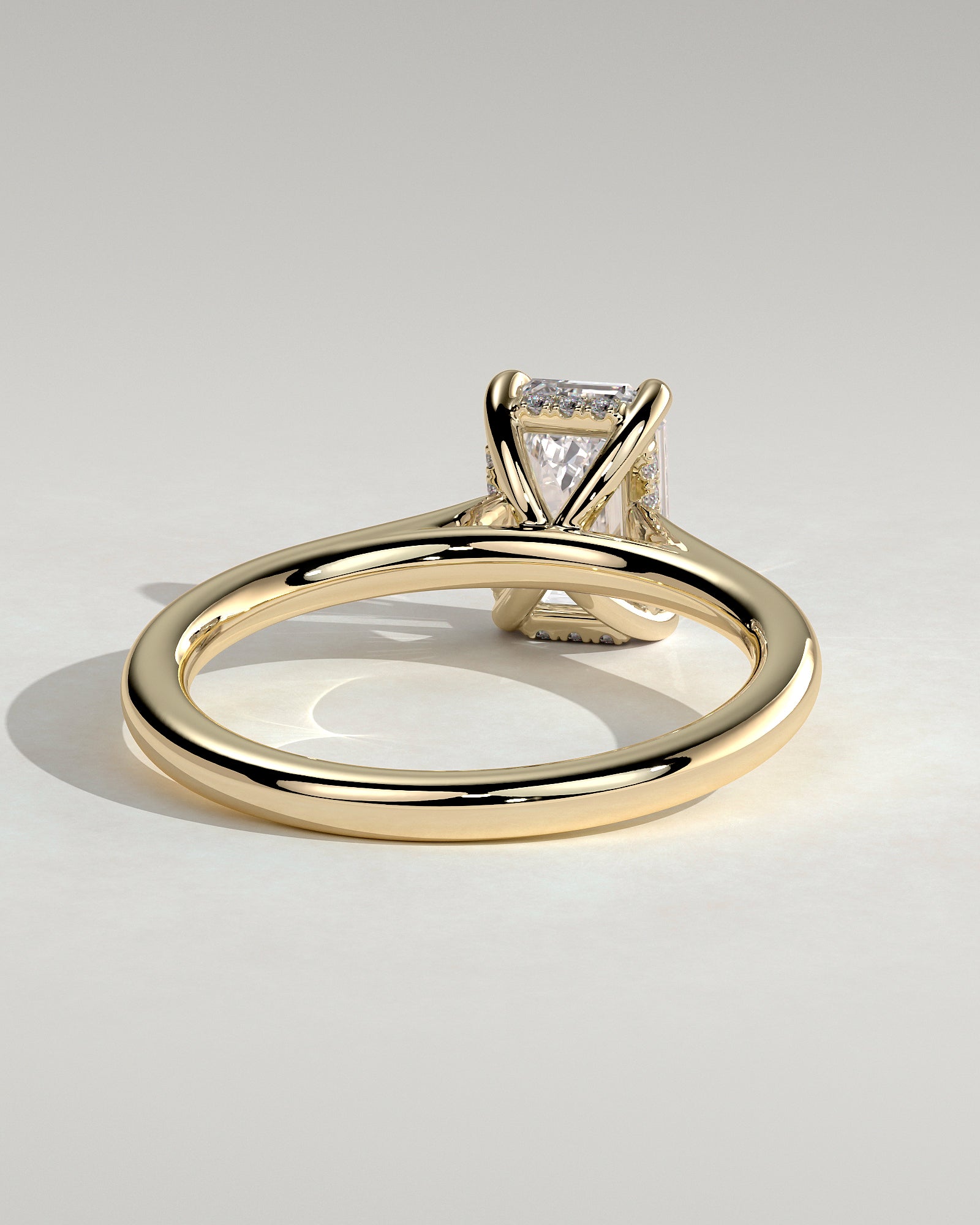 2.0CT Emerald Cut Lab Grown Diamond Hidden Halo Cathedral Engagement Ring