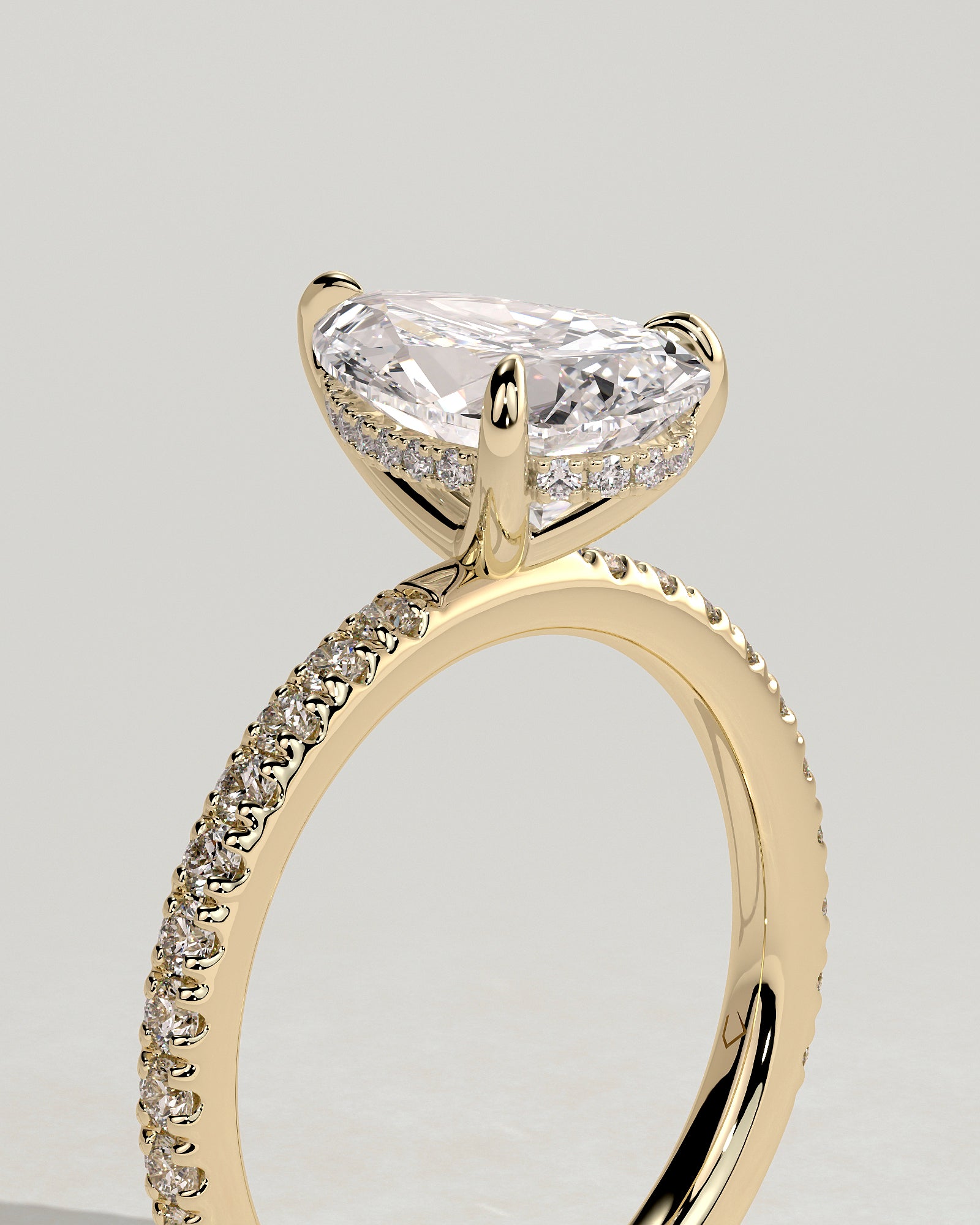 2.0CT Pear Lab Grown Diamond Hidden Halo Pave Engagement Ring