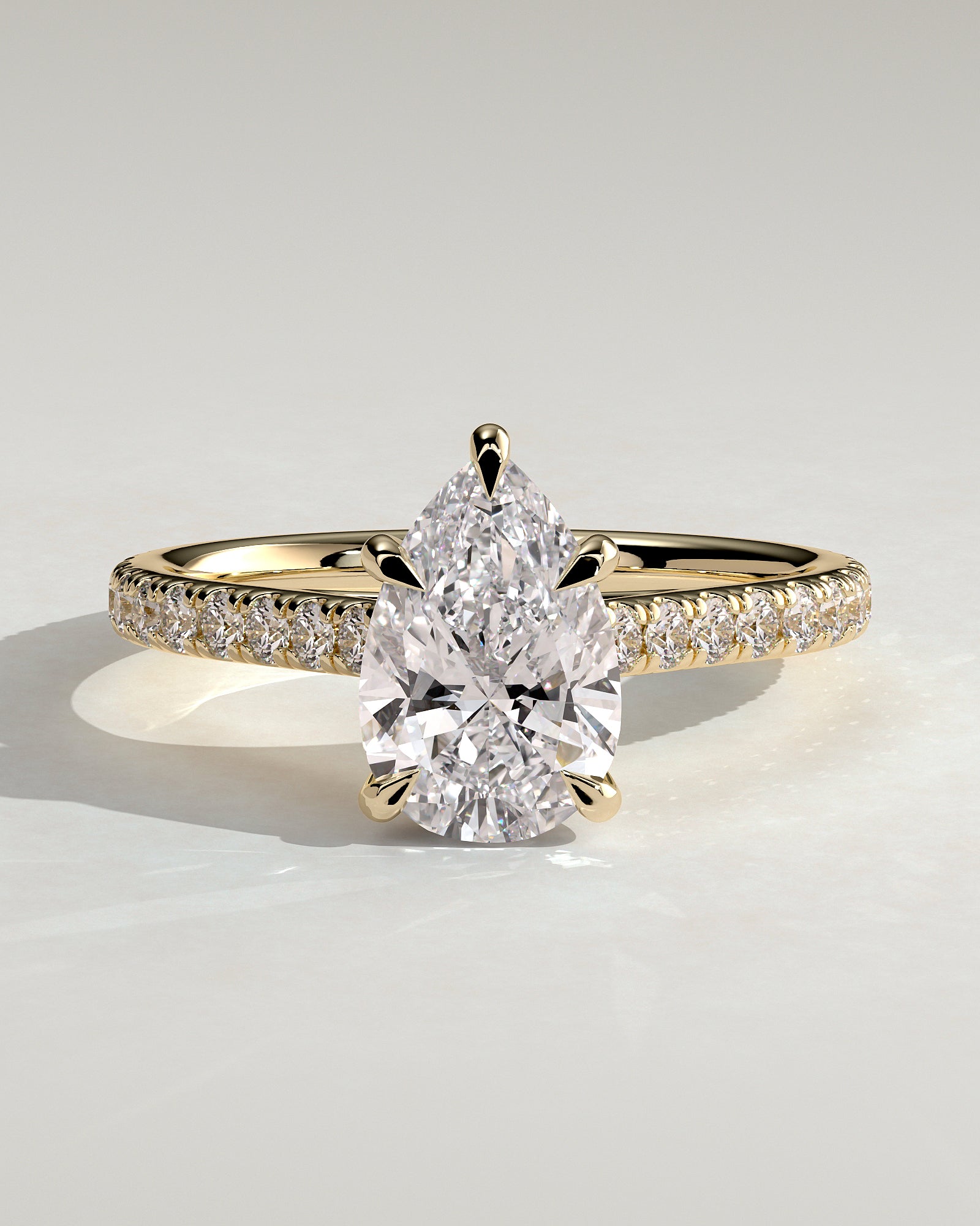 2.0CT Pear Lab Grown Diamond Hidden Halo Cathedral Pave Engagement Ring