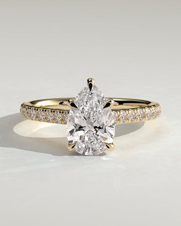 2.0CT Pear Lab Grown Diamond Hidden Halo Cathedral Pave Engagement Ring