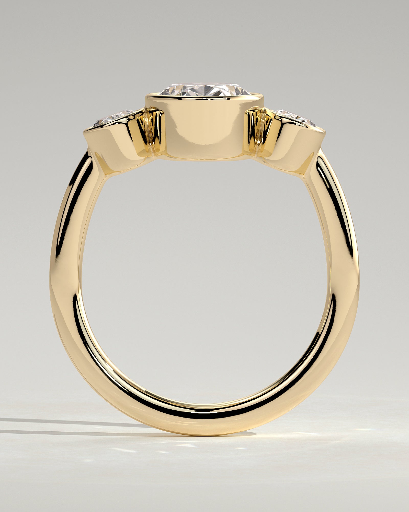 2.0CT Bezel Set Oval Lab Grown Diamond Three Stone Engagement Ring