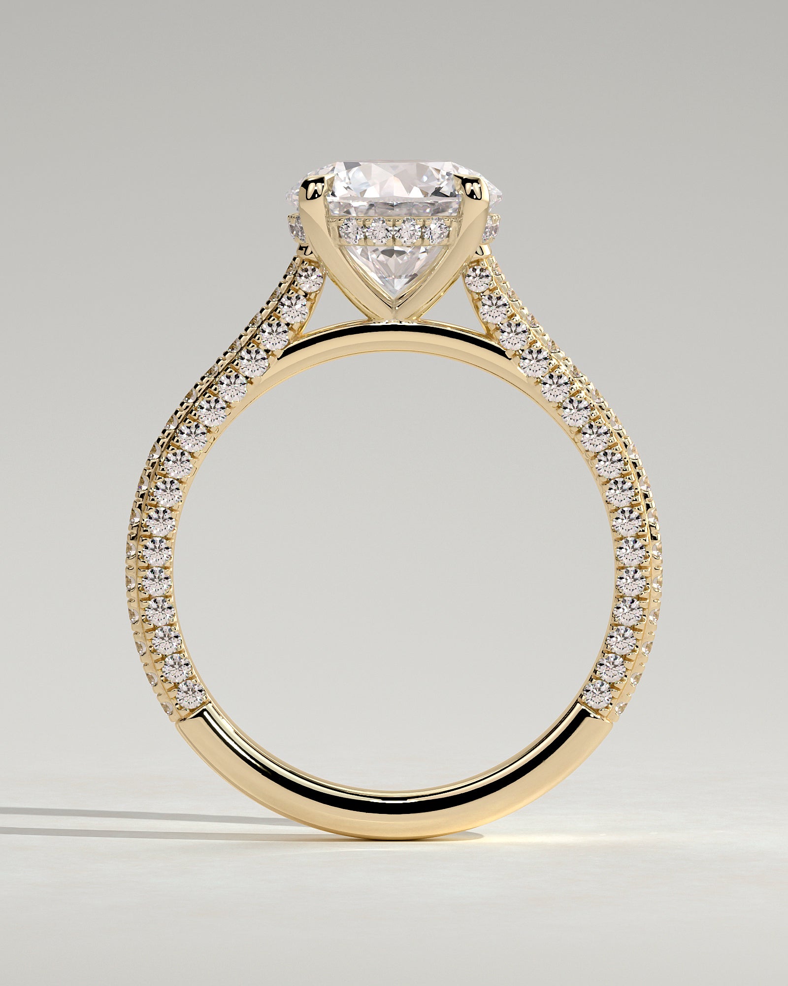 2.0CT Round Lab Grown Diamond Hidden Halo Three Side Pave Engagement Ring