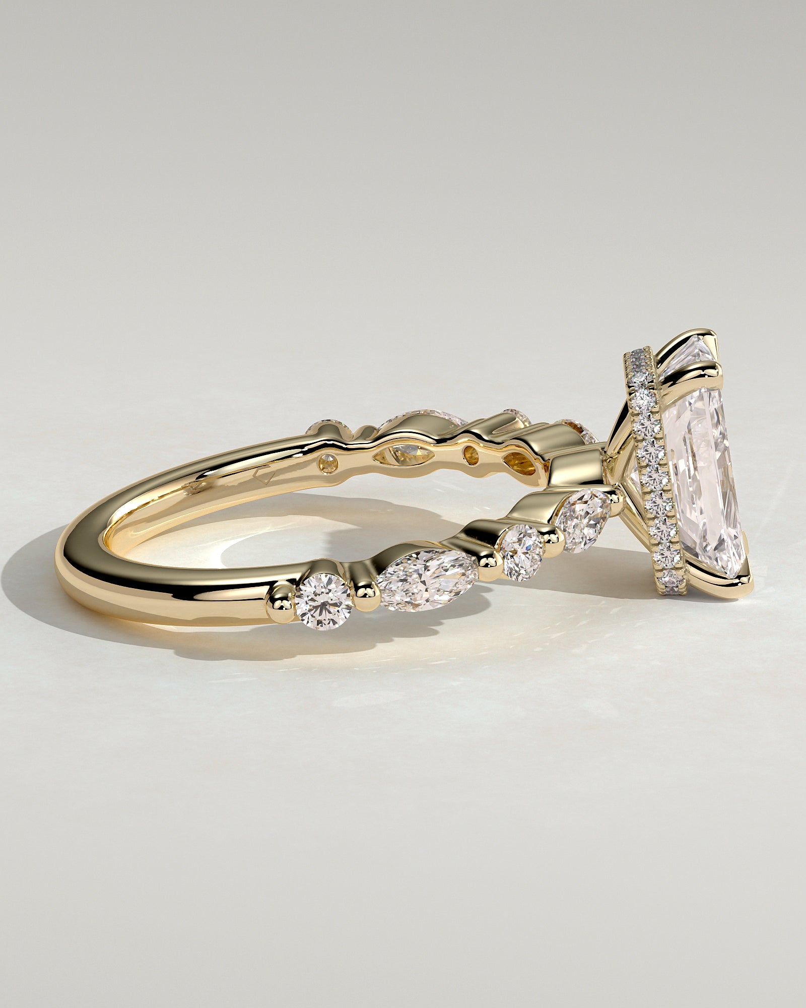 2.0CT Radiant Lab Grown Diamond Hidden Halo Floating Bubble Pave Engagement Ring