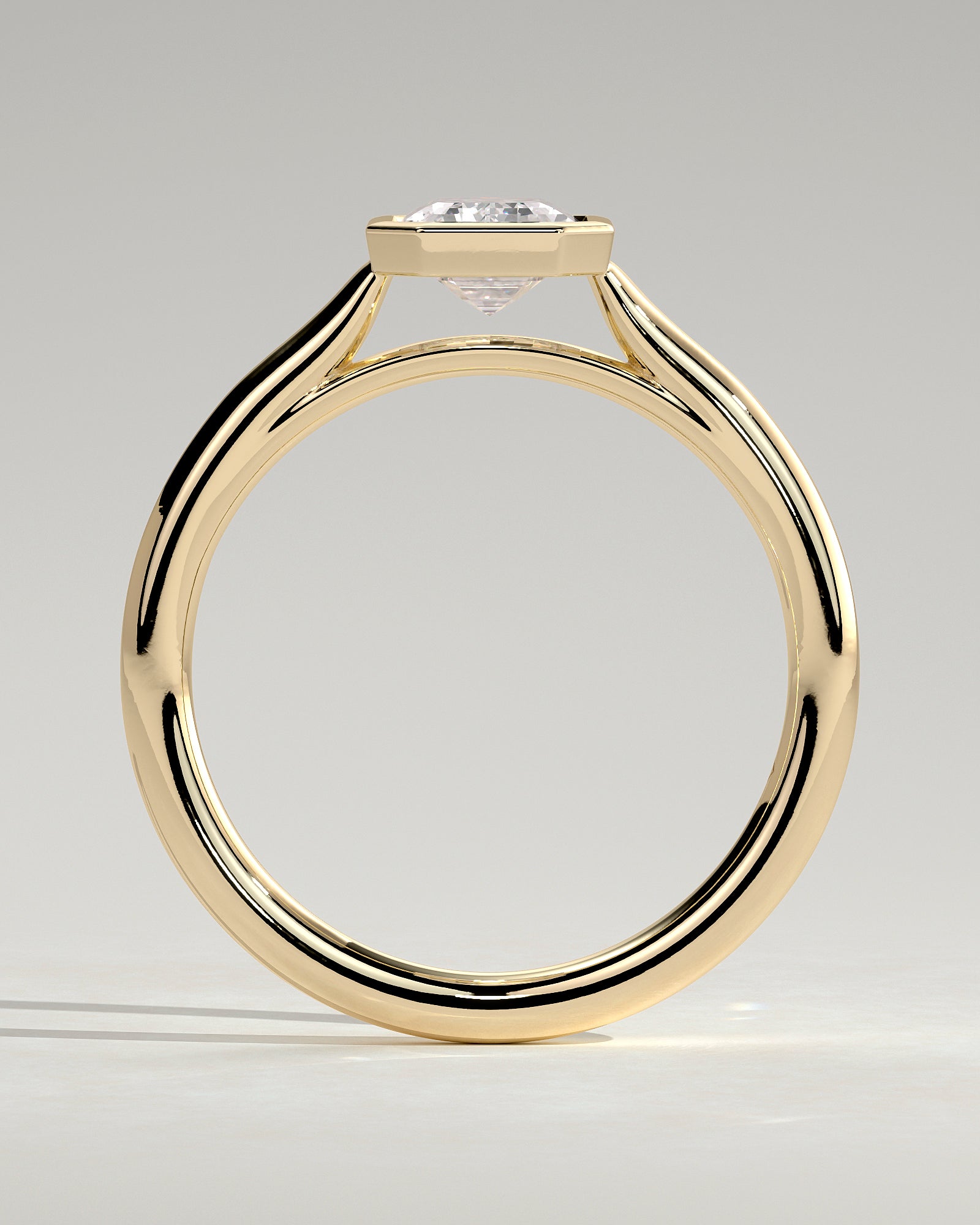2.0CT Bezel Set Emerald Cut Lab Grown Diamond Solitaire Cathedral Engagement Ring