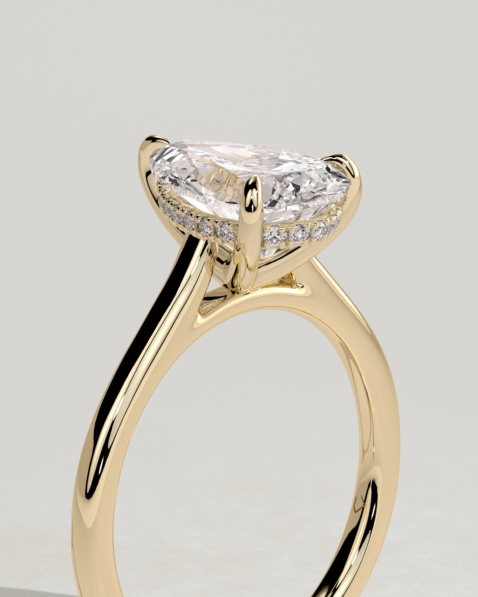 2.0CT Pear Lab Grown Diamond Hidden Halo Cathedral Engagement Ring