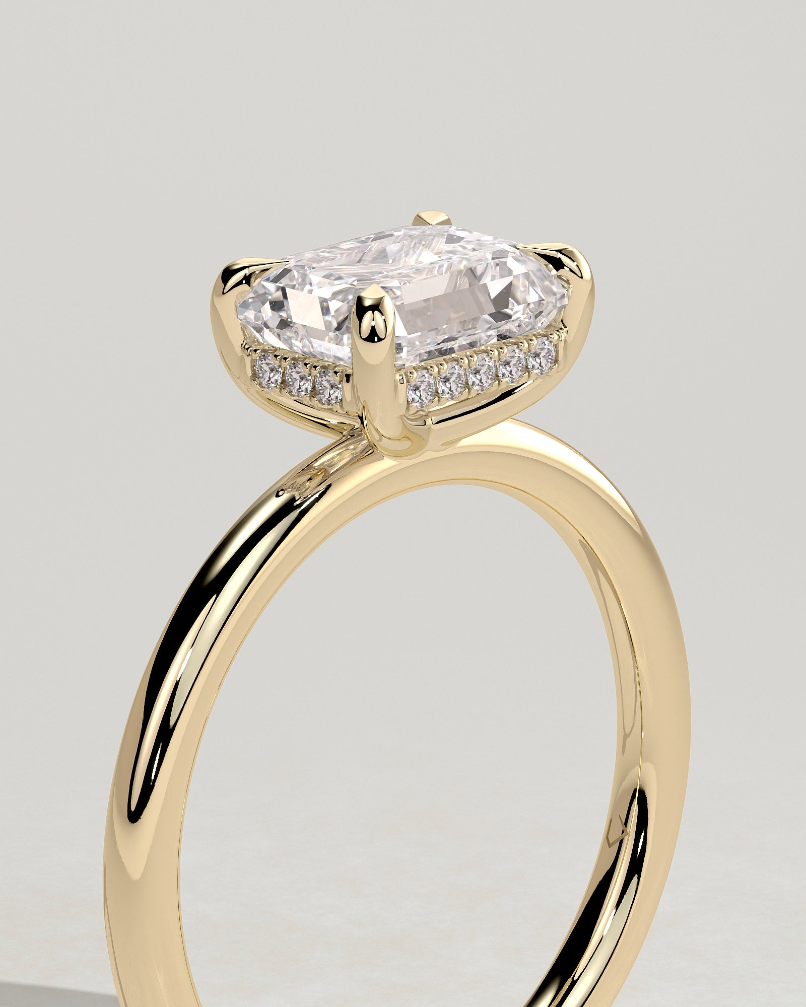2.0CT East West Emerald Cut Lab Grown Diamond Hidden Halo Solitaire Engagement Ring