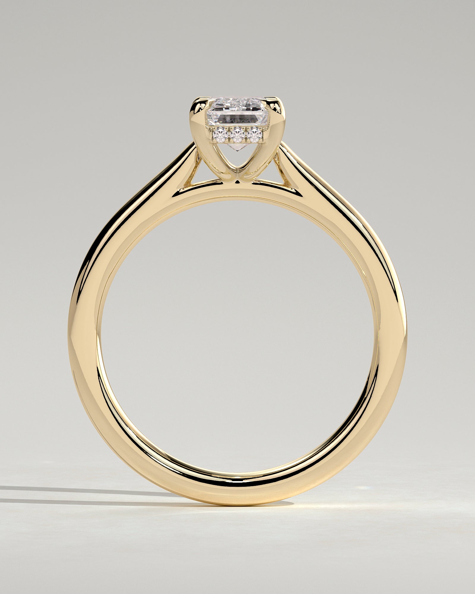 2.0CT Emerald Cut Lab Grown Diamond Hidden Halo Cathedral Engagement Ring