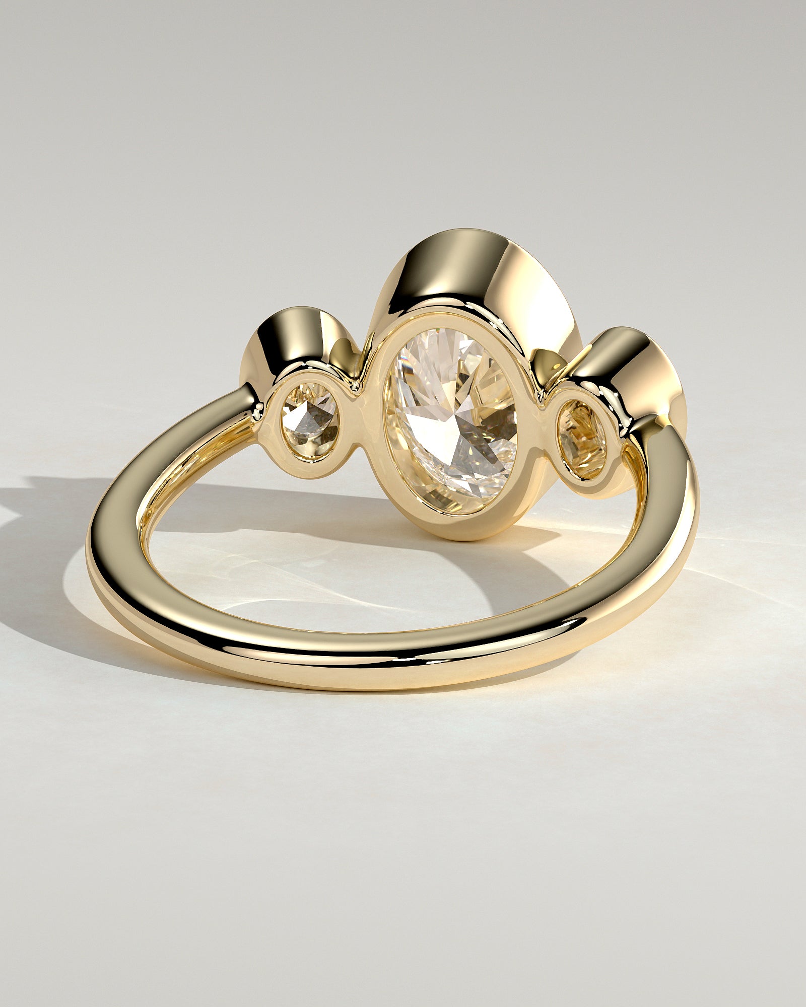 2.0CT Bezel Set Oval Lab Grown Diamond Three Stone Engagement Ring