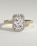 2.0CT Radiant Lab Grown Diamond Halo Pave Engagement Ring