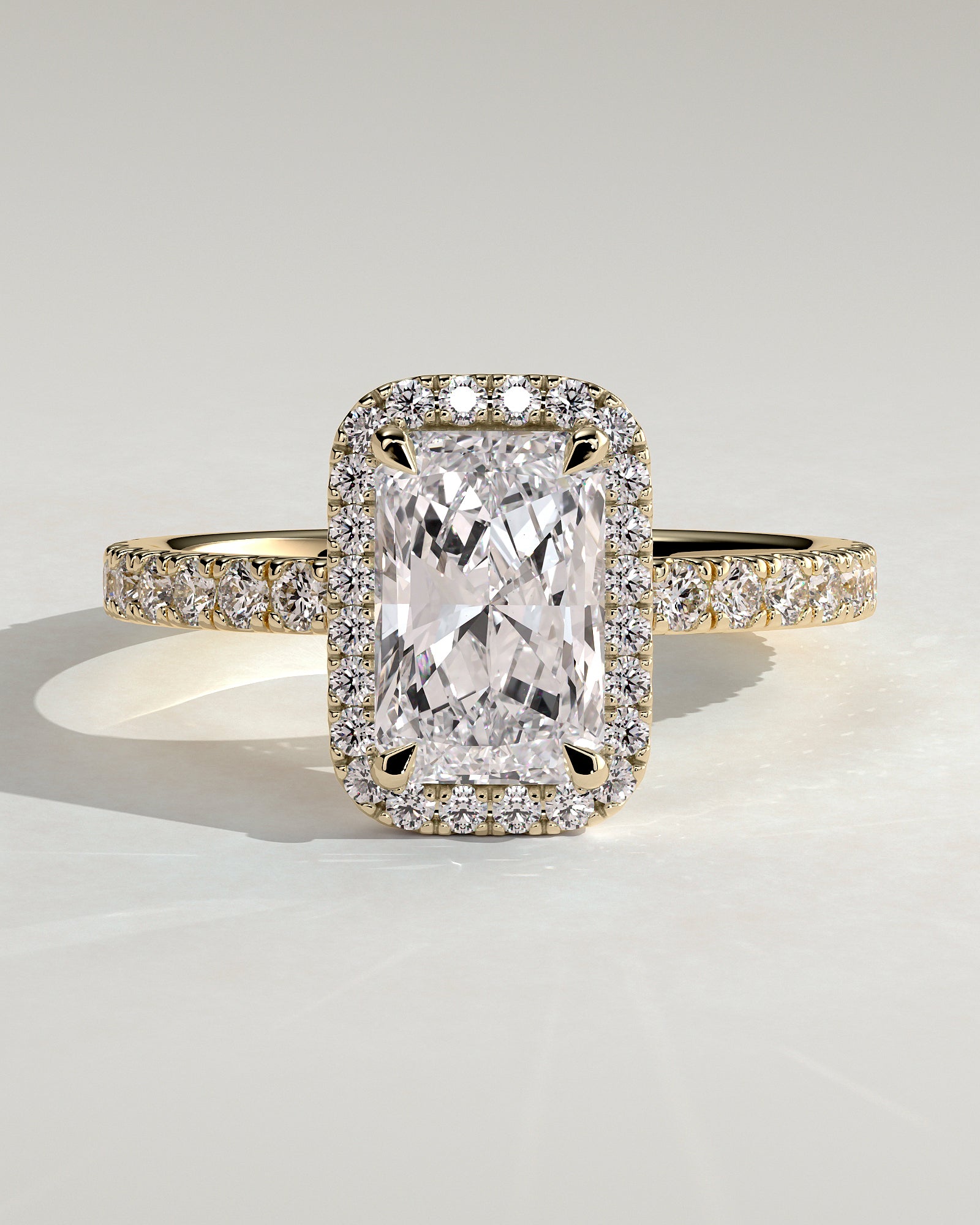 2.0CT Radiant Lab Grown Diamond Halo Pave Engagement Ring