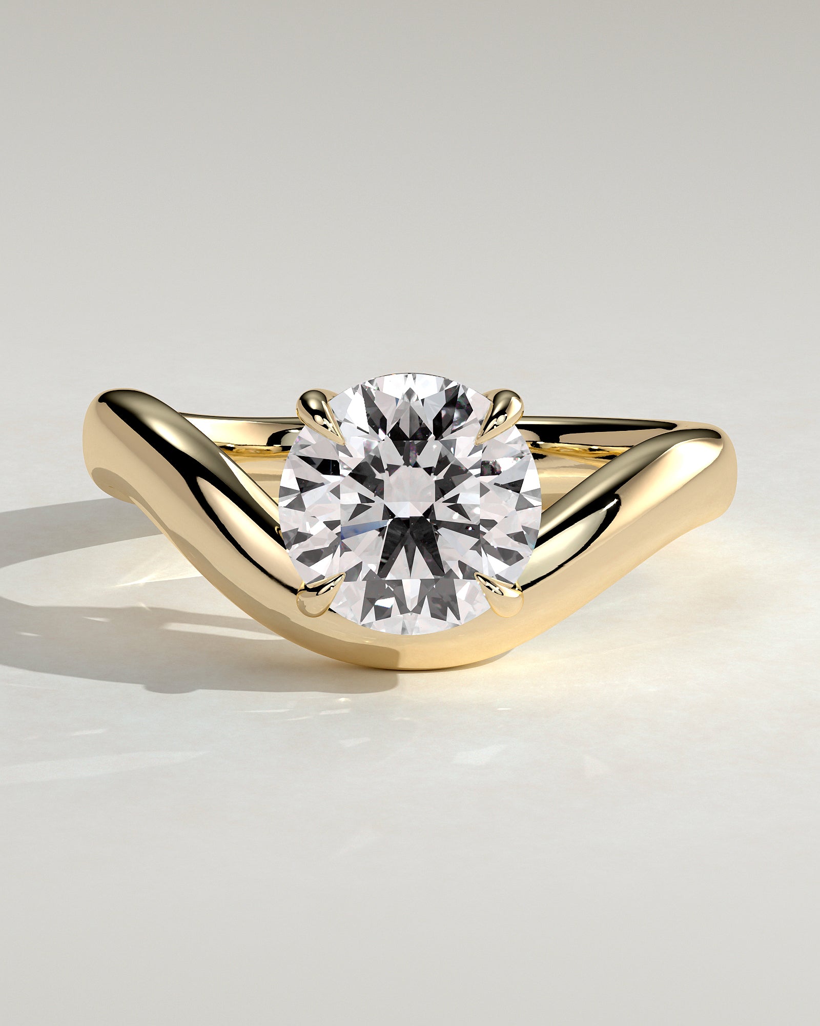 2.0CT Round Lab Grown Diamond Solitaire Wave Band Engagement Ring