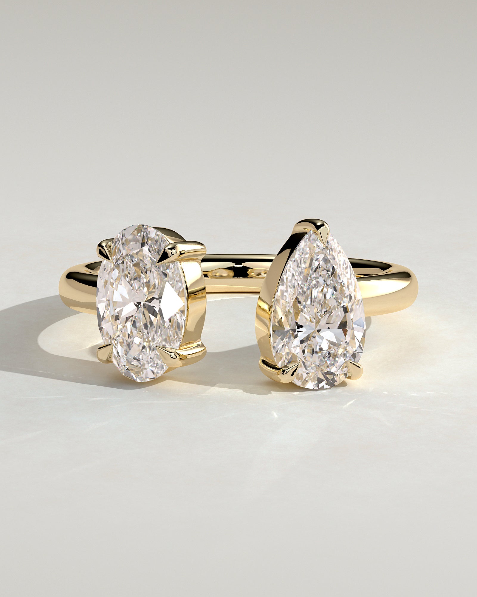 1.23CT Oval & 1.15CT Pear Lab Grown Diamond Toi et Moi Open Cuff Band Engagement Ring