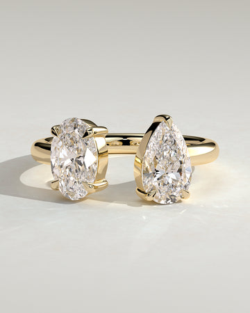 1.23CT Oval & 1.15CT Pear Lab Grown Diamond Toi et Moi Open Cuff Band Engagement Ring