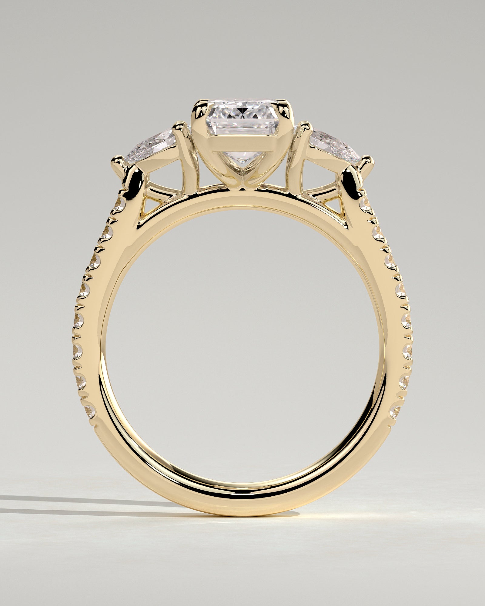 2.0CT Emerald Cut Lab Grown Diamond Pave Three Stone Engagement Ring