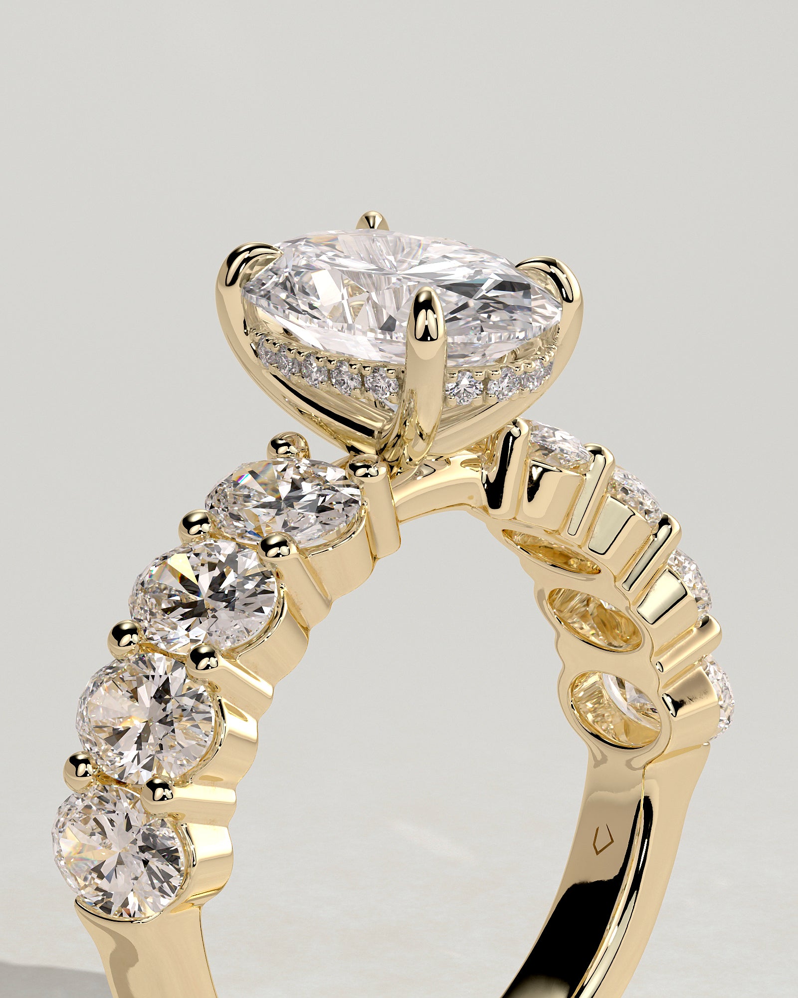2.0CT Oval Lab Grown Diamond Hidden Halo Half Eternity Oval Band Engagement Ring