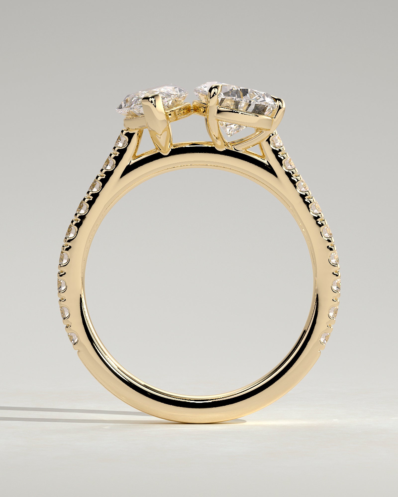 1.50CT Marquise & 1.80CT Pear Lab Grown Diamond Pave Band Toi et Moi Engagement Ring