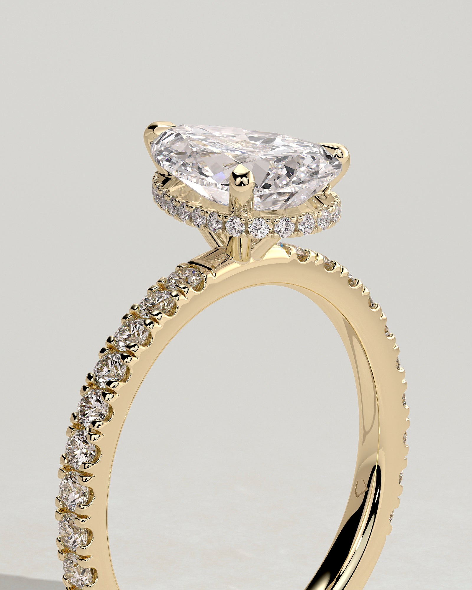 2.0CT Pear Lab Grown Diamond Hidden Halo Pave Engagement Ring