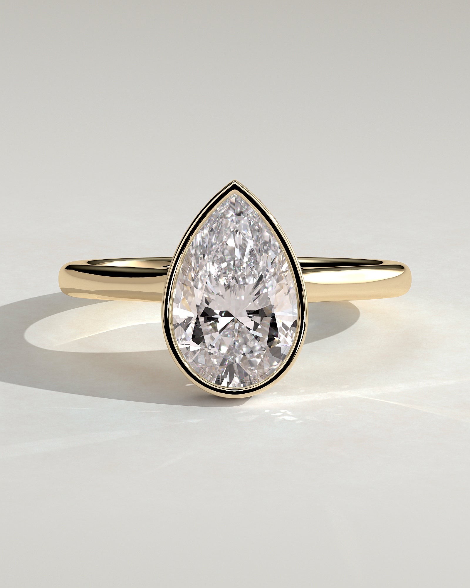 2.0CT Bezel Set Pear Lab Grown Diamond Hidden Halo Cathedral Engagement Ring