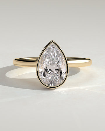 2.0CT Bezel Set Pear Lab Grown Diamond Hidden Halo Cathedral Engagement Ring