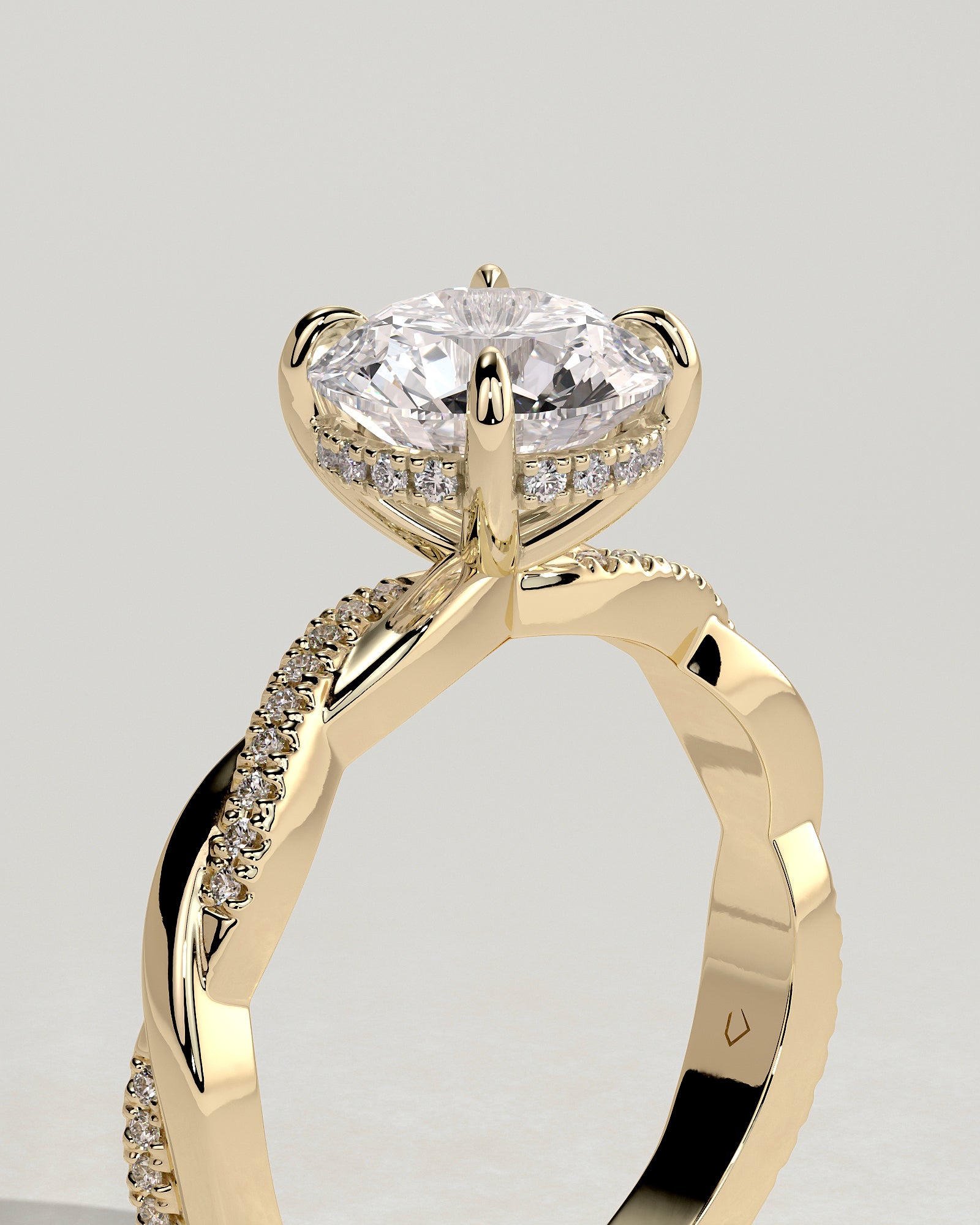 2.0CT Round Lab Grown Diamond Hidden Halo Twisted Pave Engagement Ring