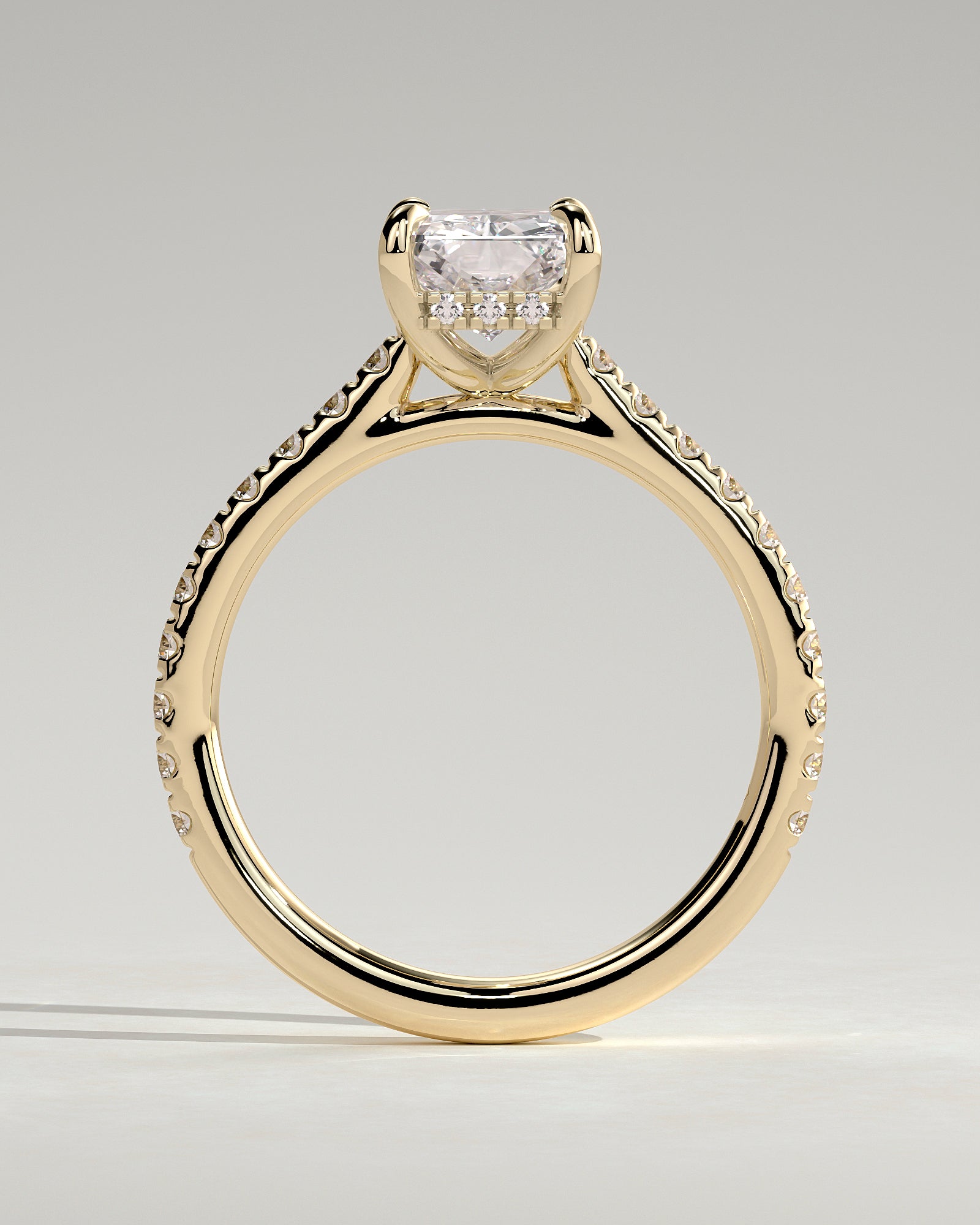 2.0CT Radiant Lab Grown Diamond Hidden Halo Cathedral Pave Engagement Ring