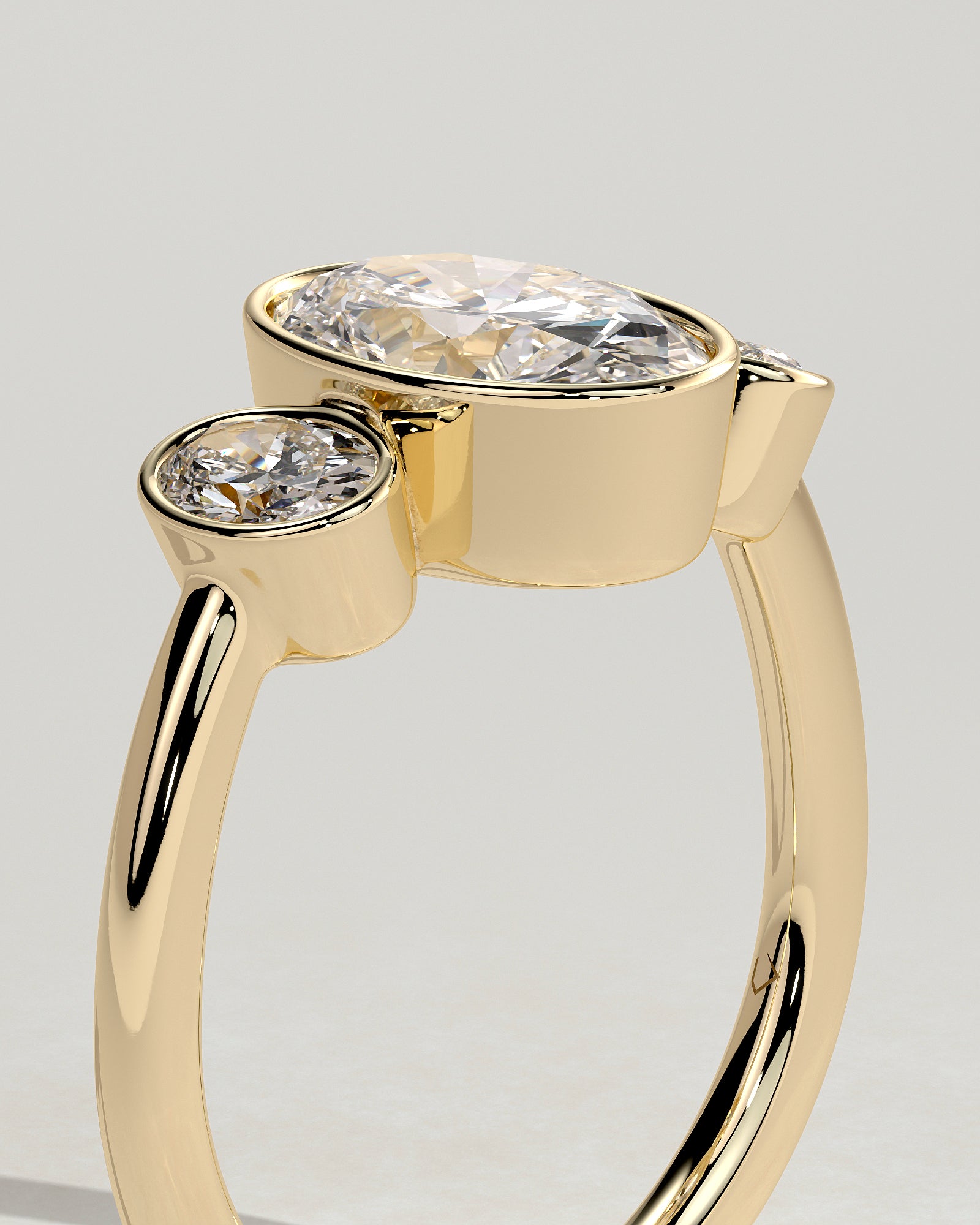 2.0CT Bezel Set Oval Lab Grown Diamond Three Stone Engagement Ring